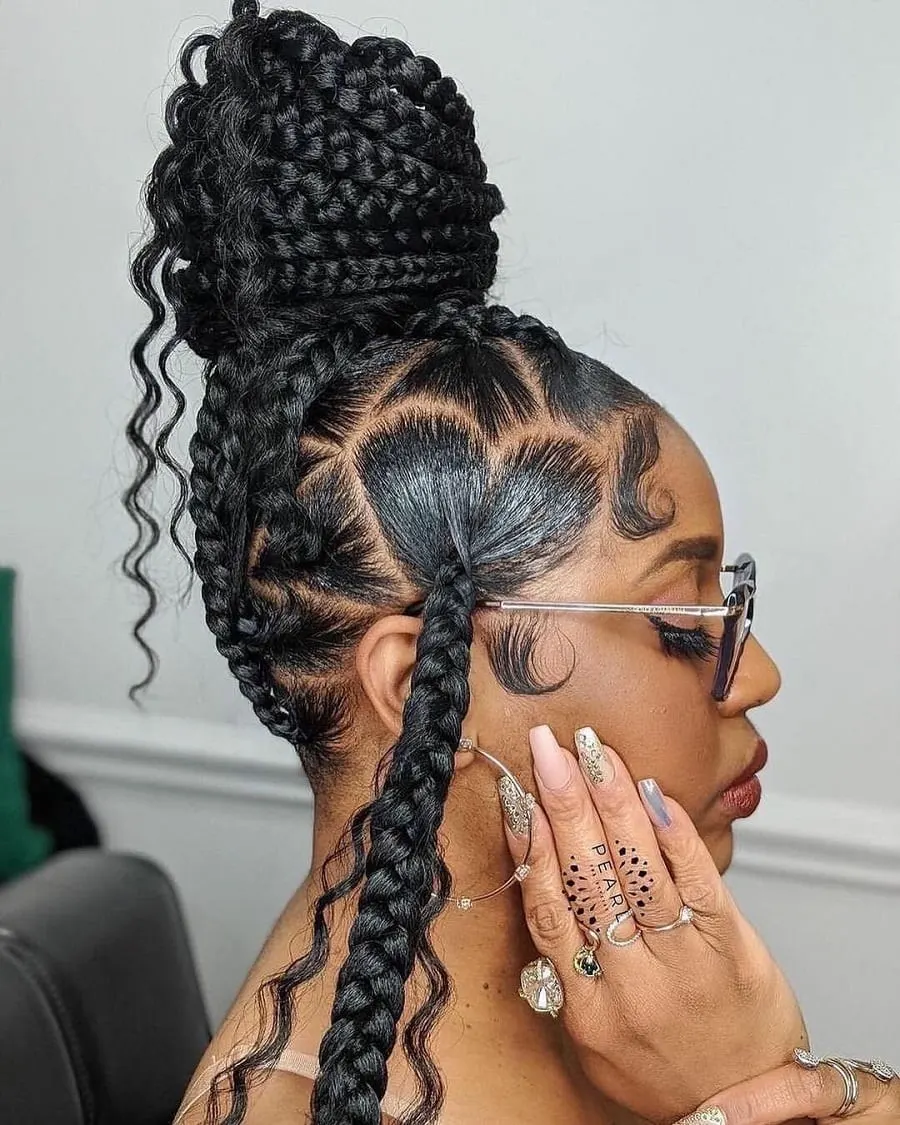 large knotless braids with heart