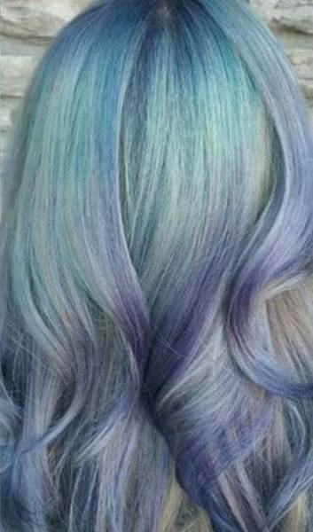 Lavender Grey Hair with a Green Tint