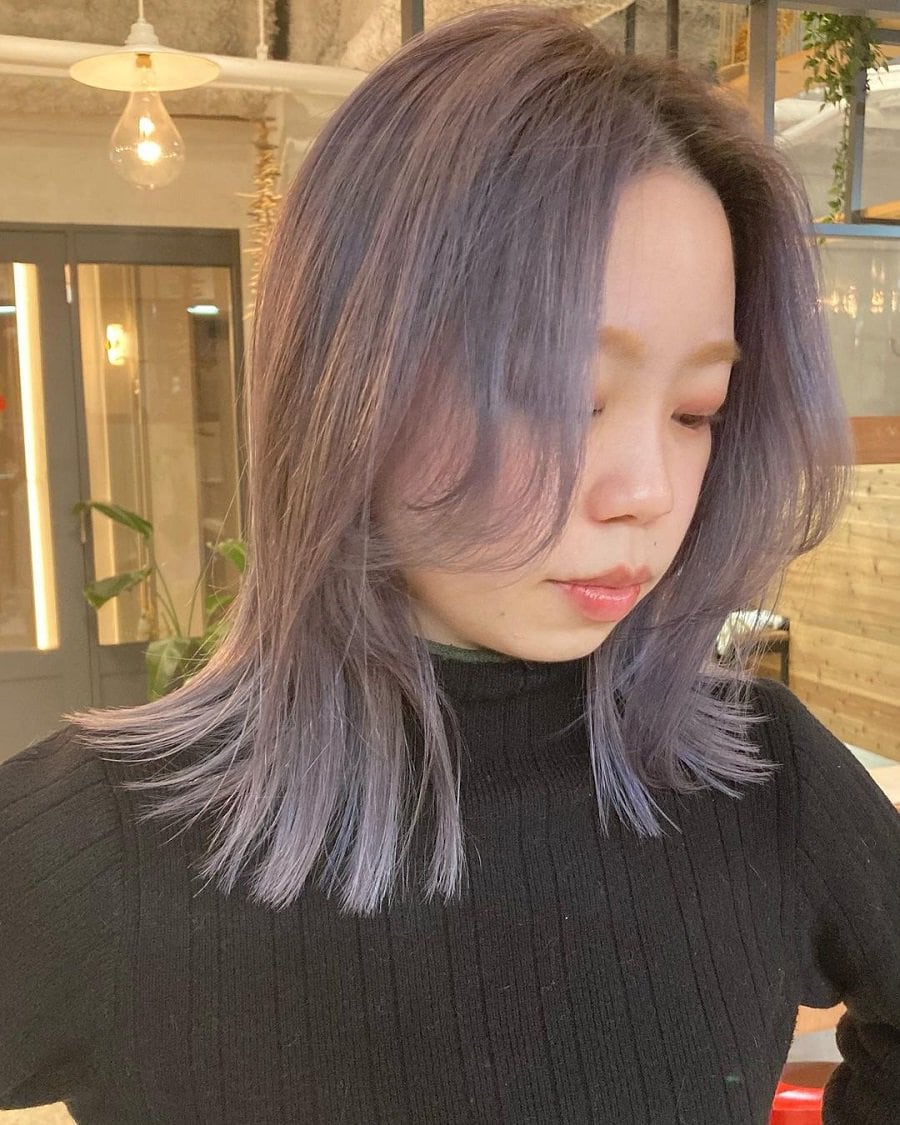 medium length lavender grey hair