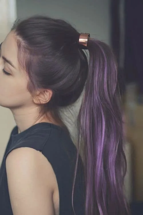 ponytail with lavender ombre hair