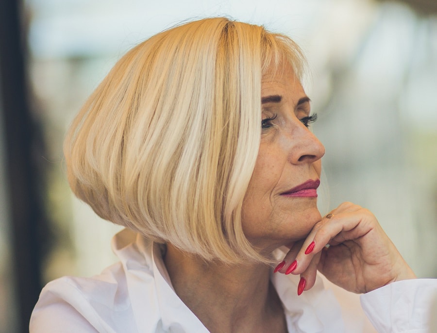 layered angled bob hairstyle for over 60