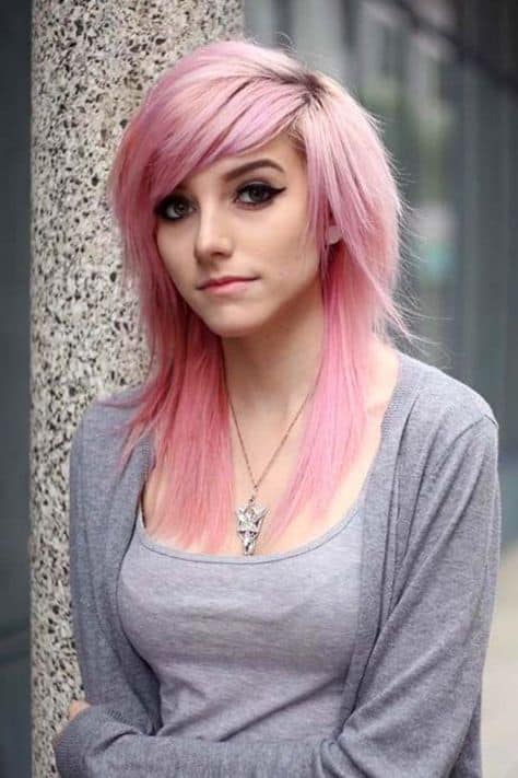 Pastel Pink hair with Side Full Bangs