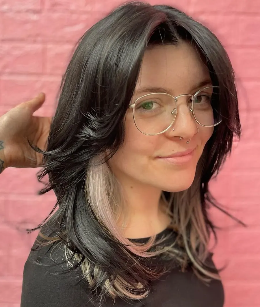 layered black hair with white underneath