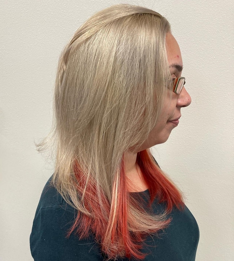 layered blonde hair with red underneath