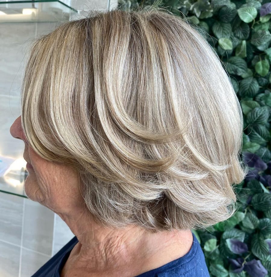 layered bob for over 60 with babylights