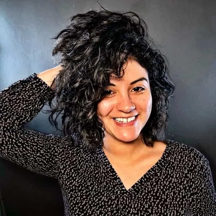 black curly layered bob