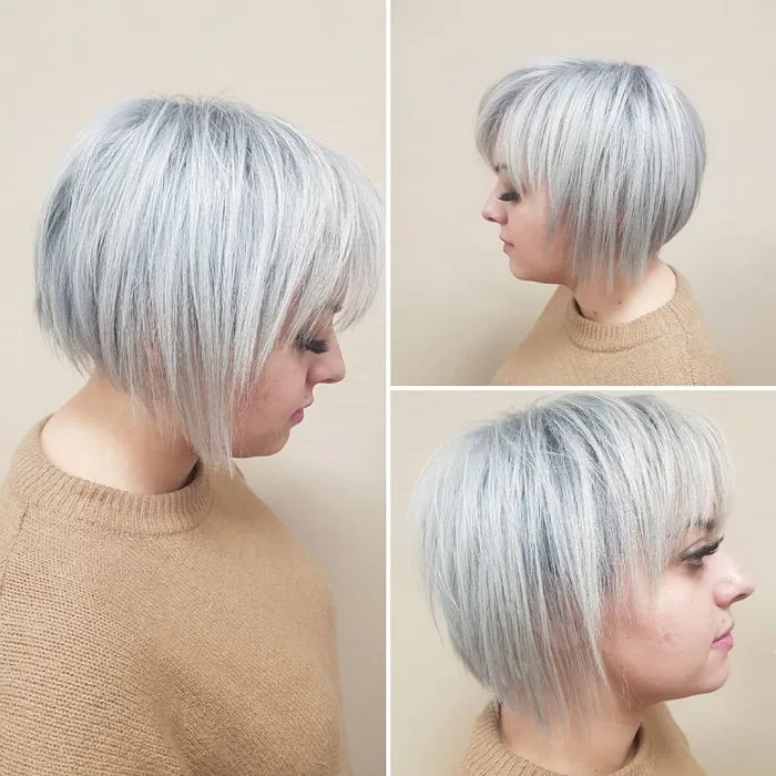 layered grey hair with bangs 