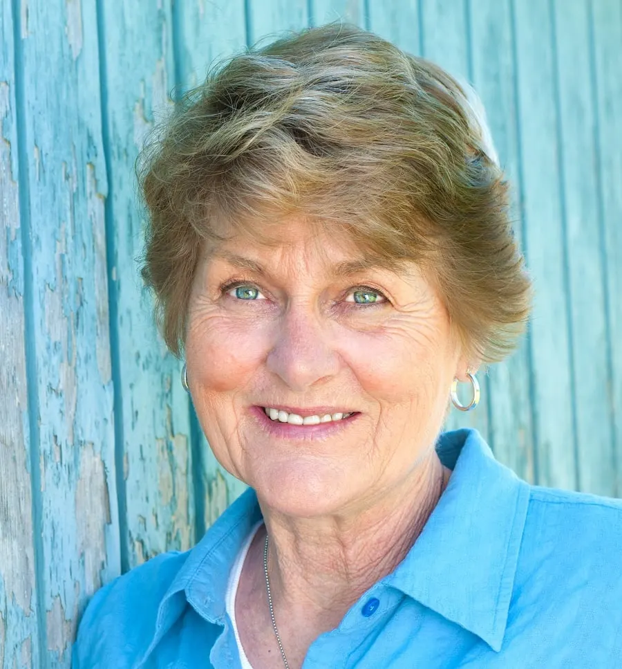 layered hairstyle for over 60 women with oval faces