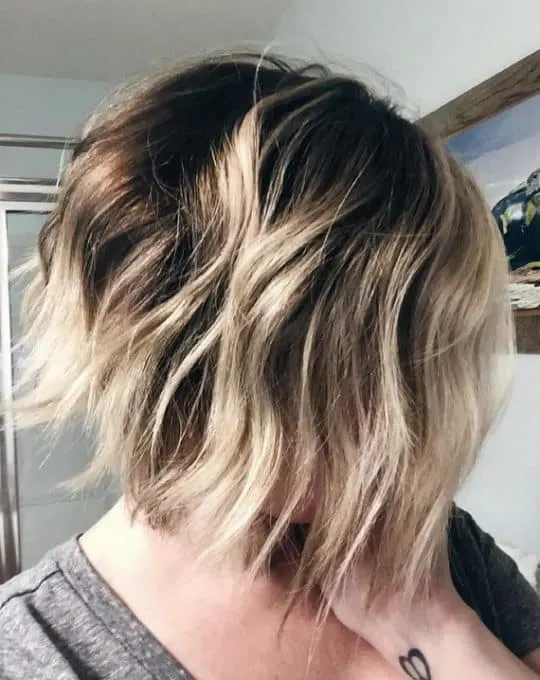 layered inverted bob on blonde hair