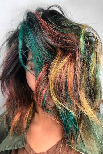 colorful long inverted bob with layers