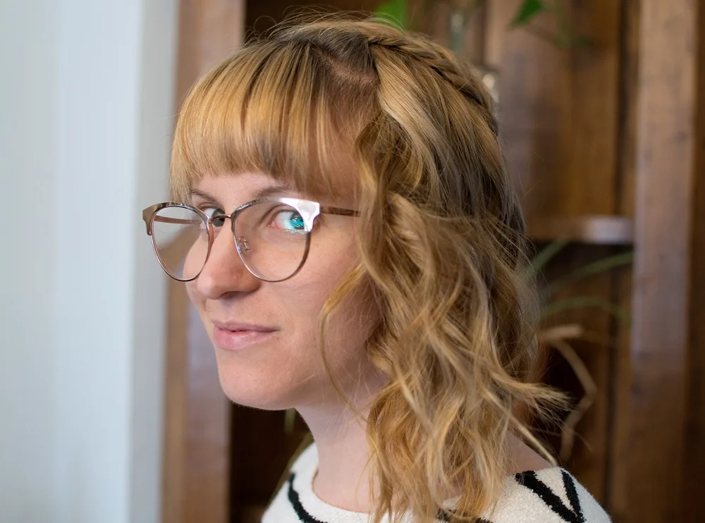 layered lob with bangs and braid