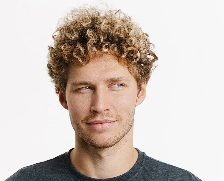 light blonde highlights on curly dark hair for men