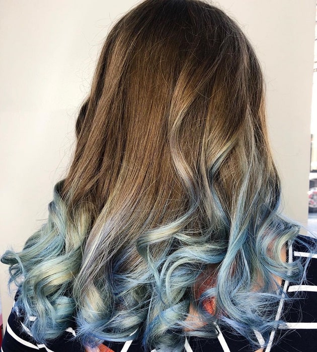 light blue balayage on brown hair