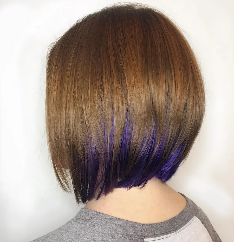 light brown bob with dark purple underneath