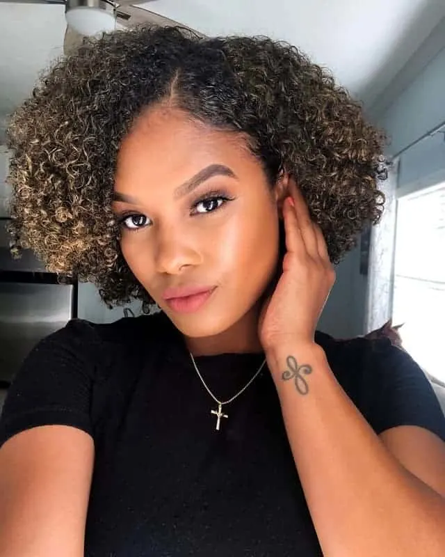 short curls with light brown ombre