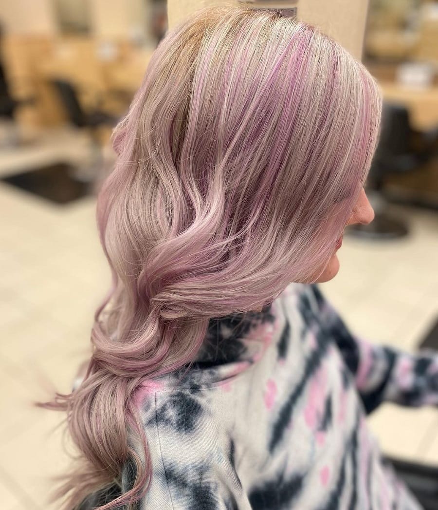 light gray hair with pink highlights
