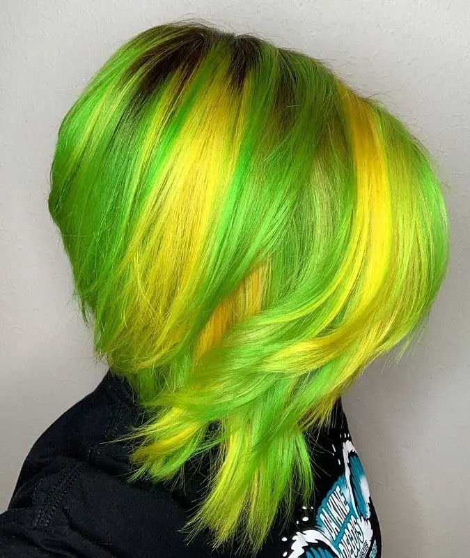 lime green and yellow hair