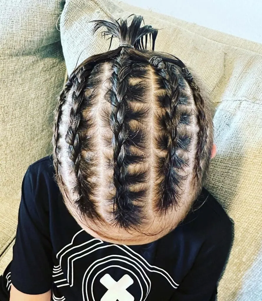 little boy braids with ponytail