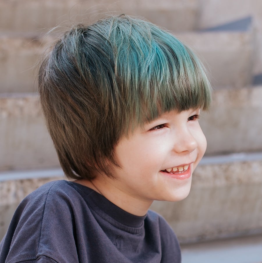 little boy with straight dyed hair