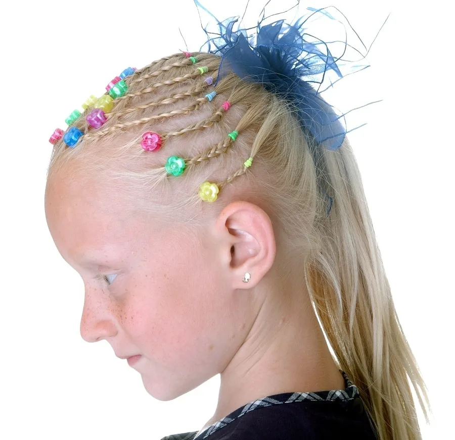 little girl braids with beads and ponytail