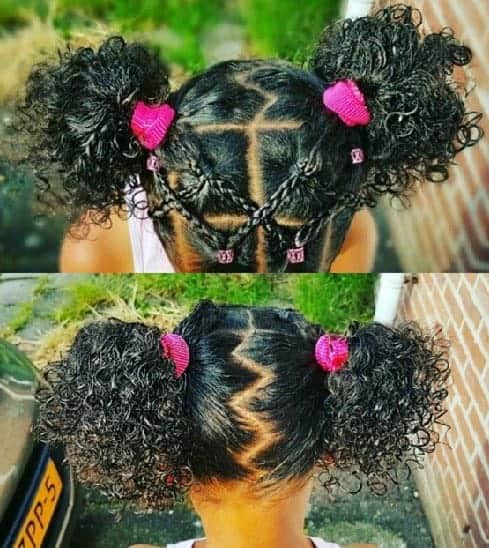 Zigzag Braids with Double Ponytails for Curly Hair