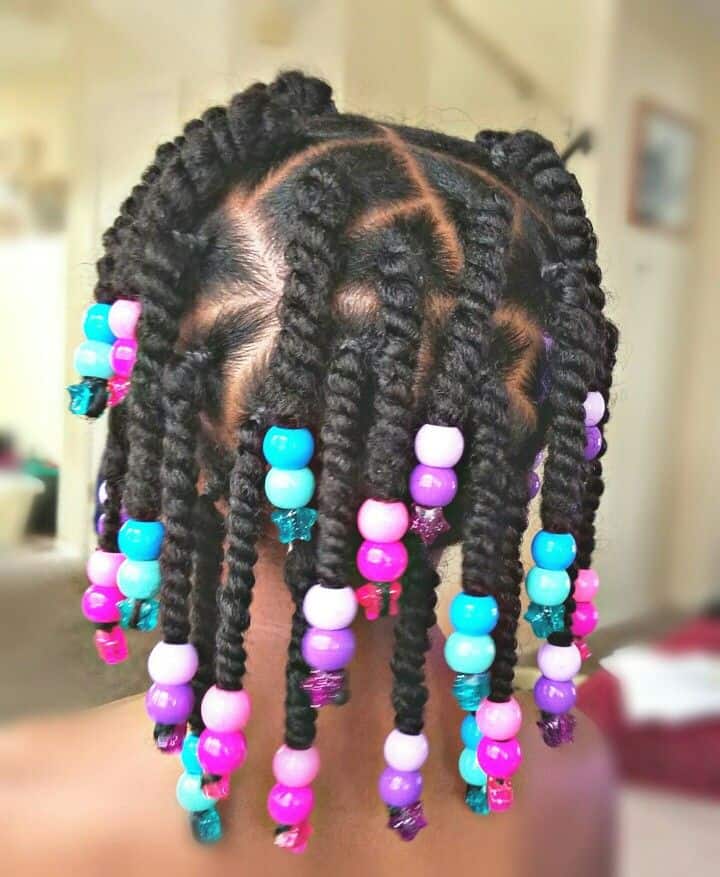 twists hairstyles with beads for little girl 