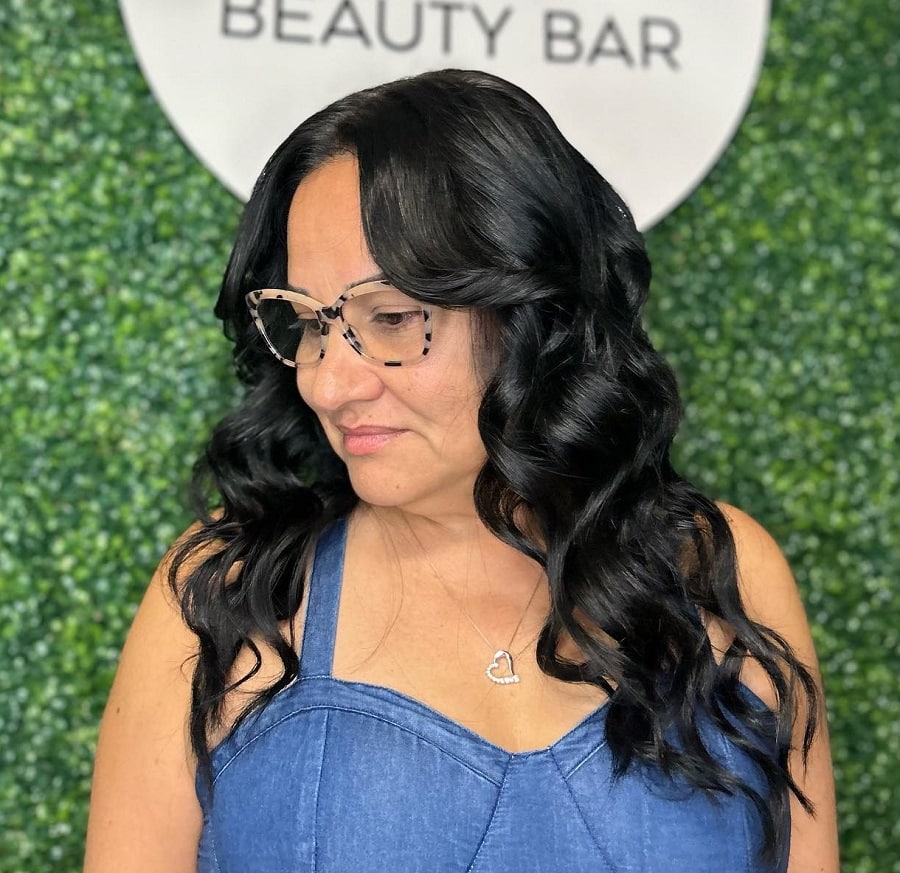 long bangs for over 50 with glasses