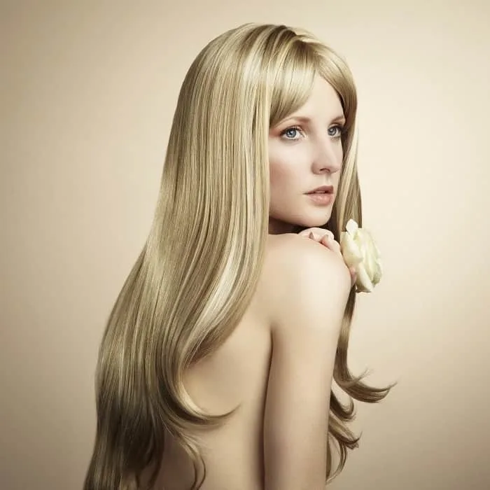 long blonde hair with bardot bangs