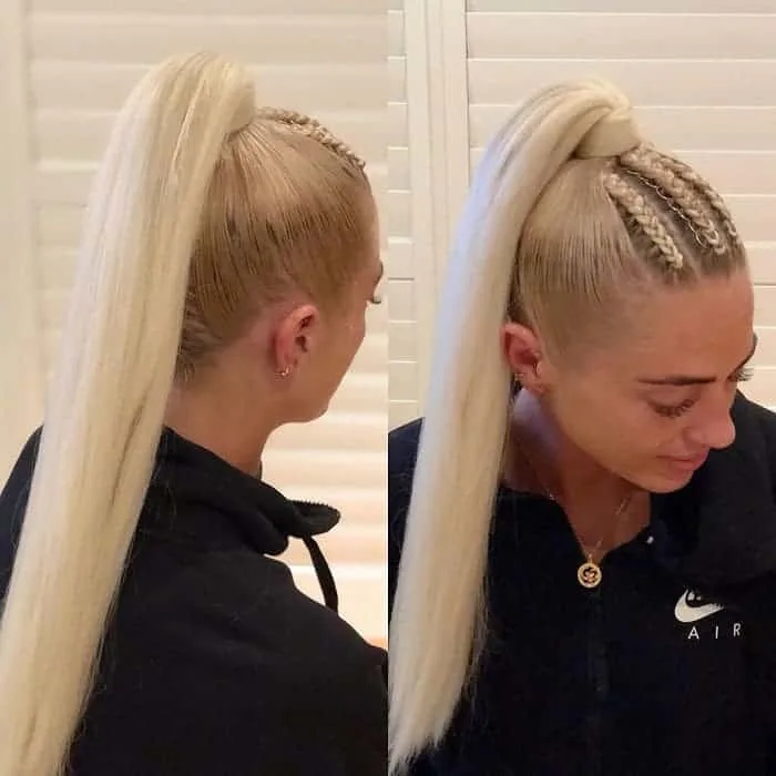 long blonde high ponytail with braid