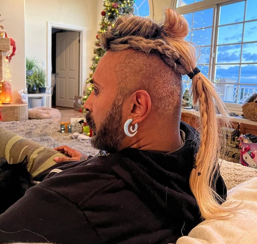 long blonde braided ponytail for men 