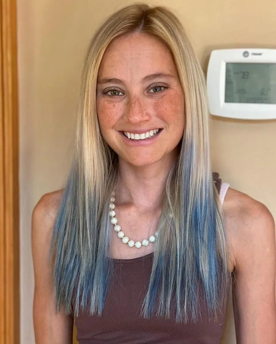 long blonde hair with blue tips