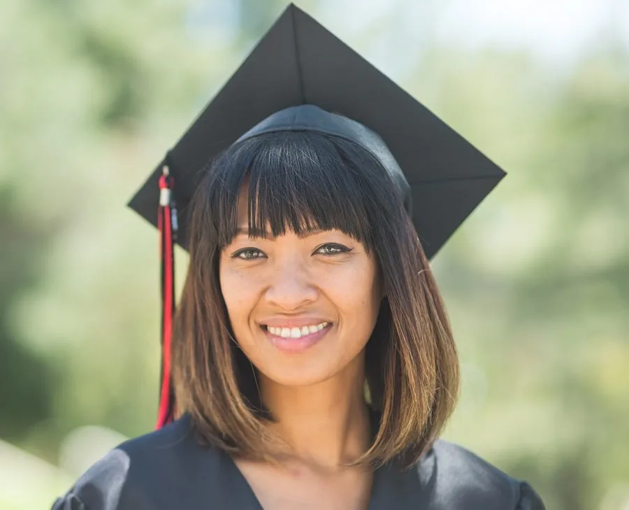 long bob with bangs for graduation ceremony