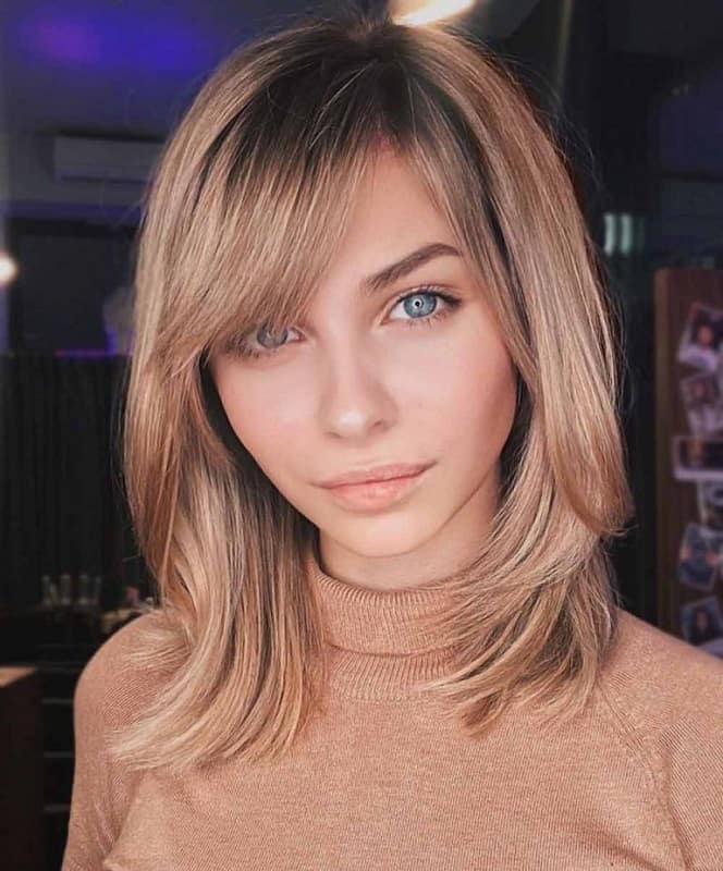 long bob with side swept bangs