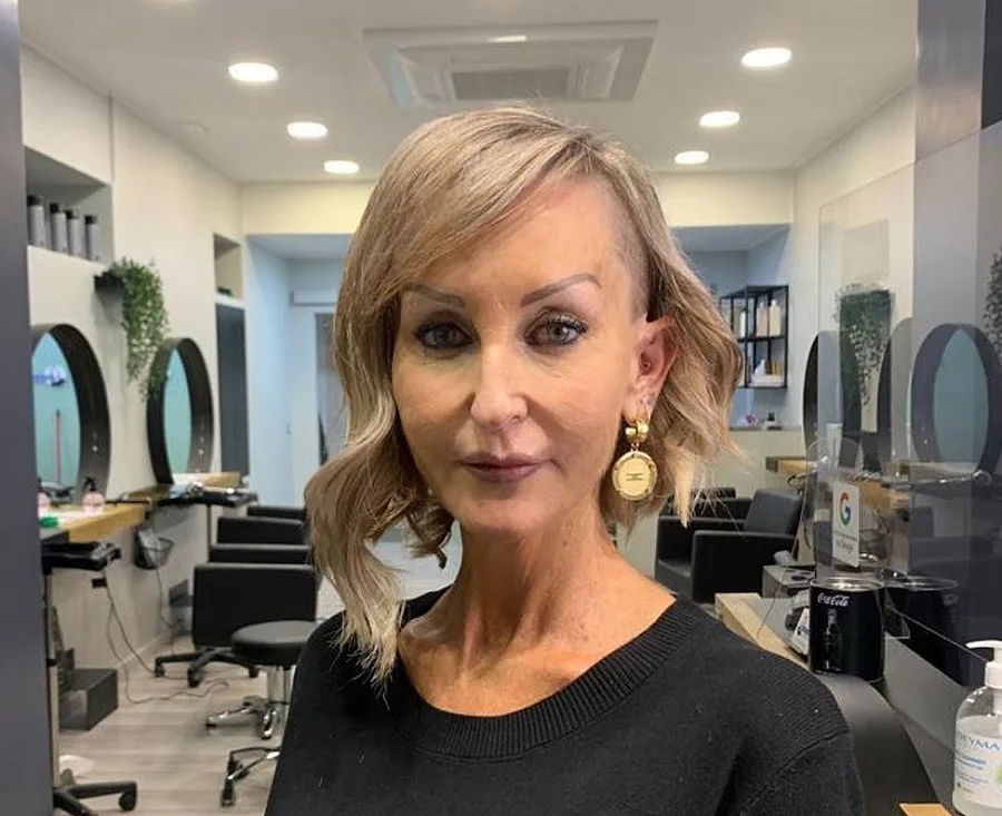 long bob with side bangs for older women