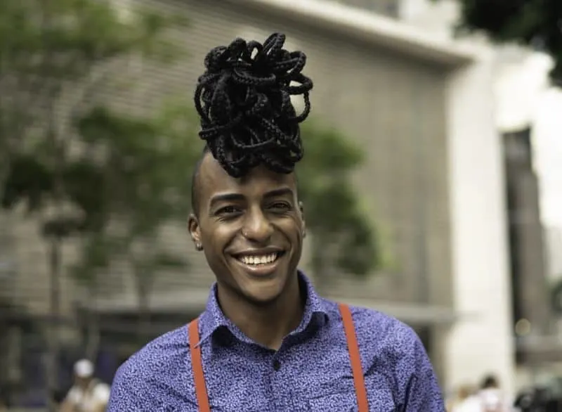 half up long hairstyle for black men