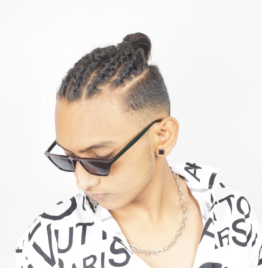 long braided bun for asian men