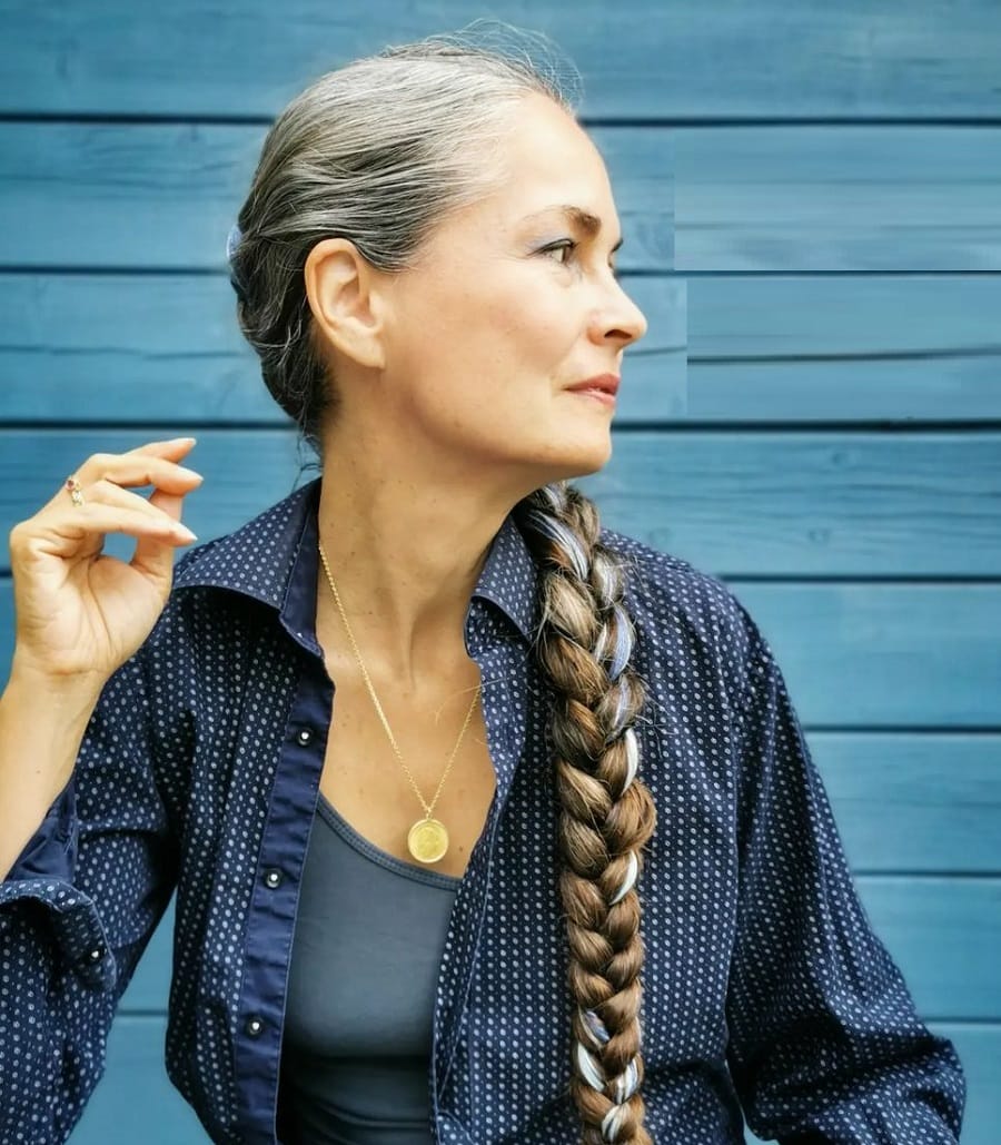 long braided hairstyle for women over 50