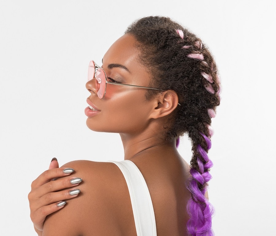 long braided hairstyle with glasses