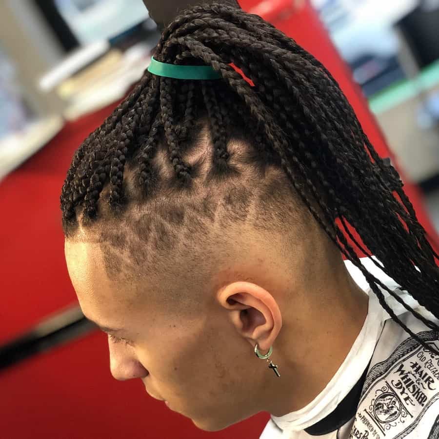 long braids with taper fade