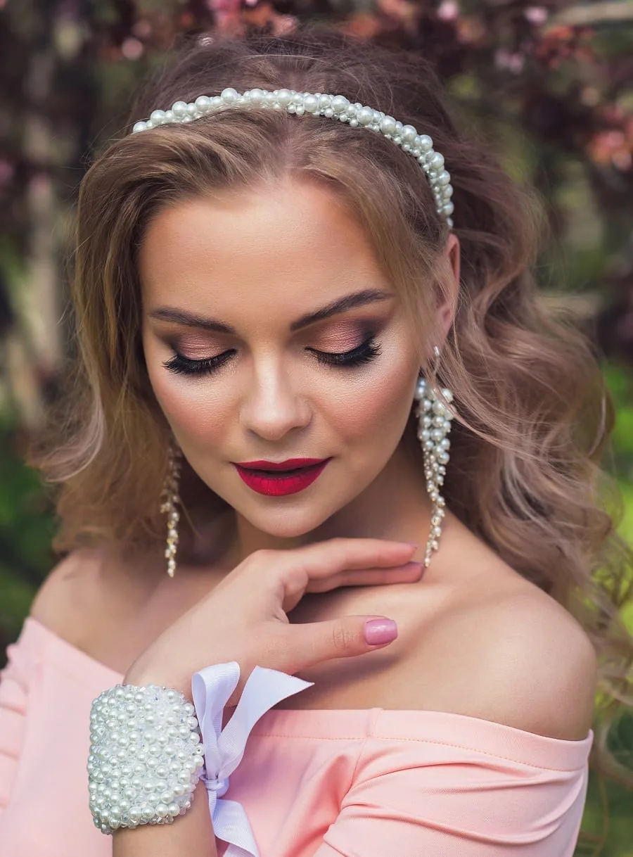 long bridesmaid hairstyle with headband