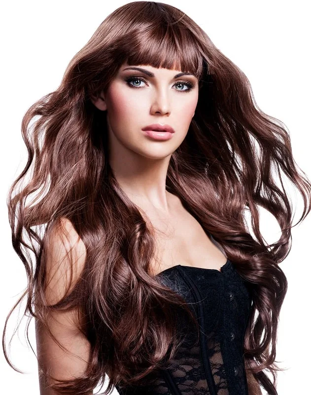 long brown hair with bangs