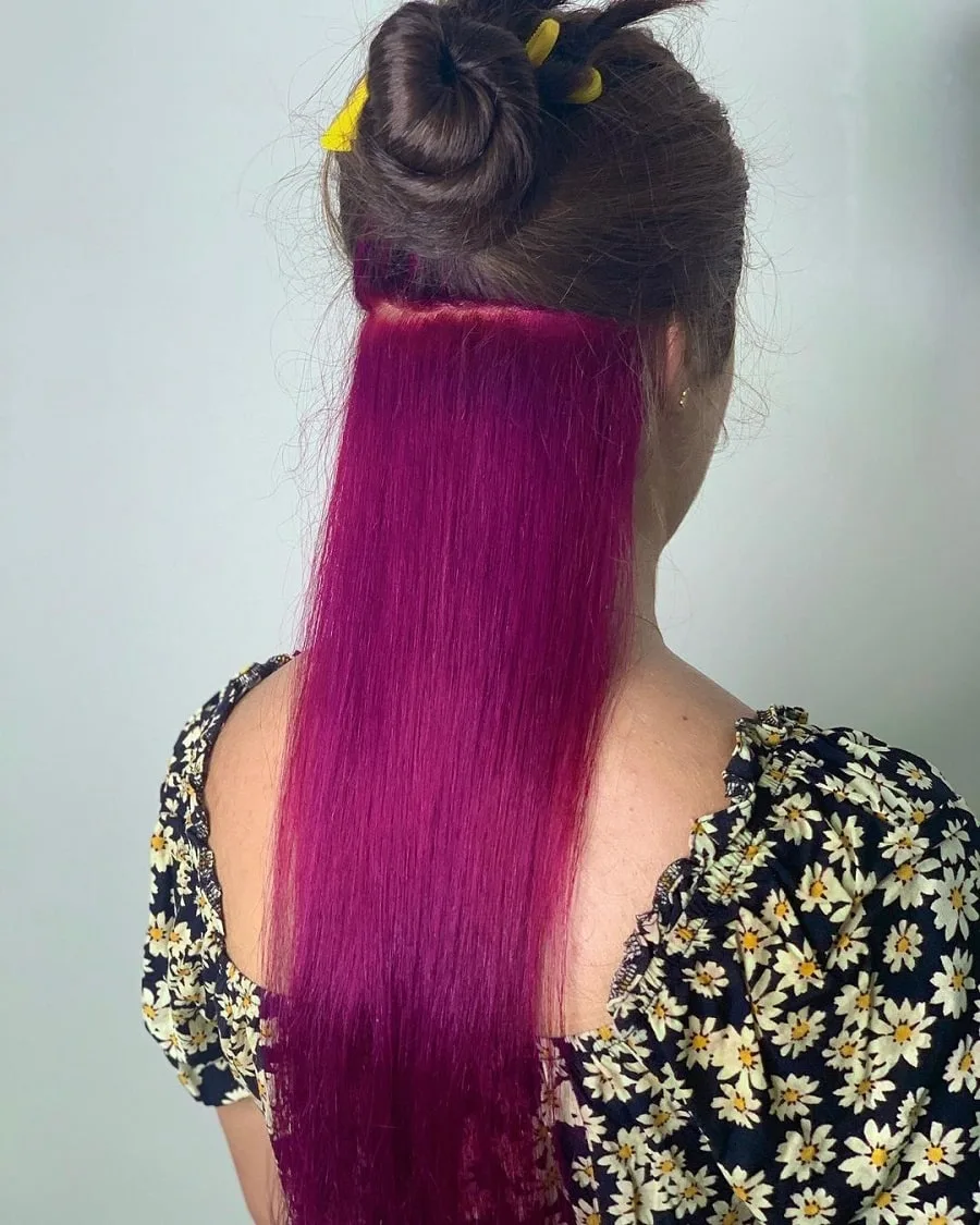 long brown hair with purple underneath