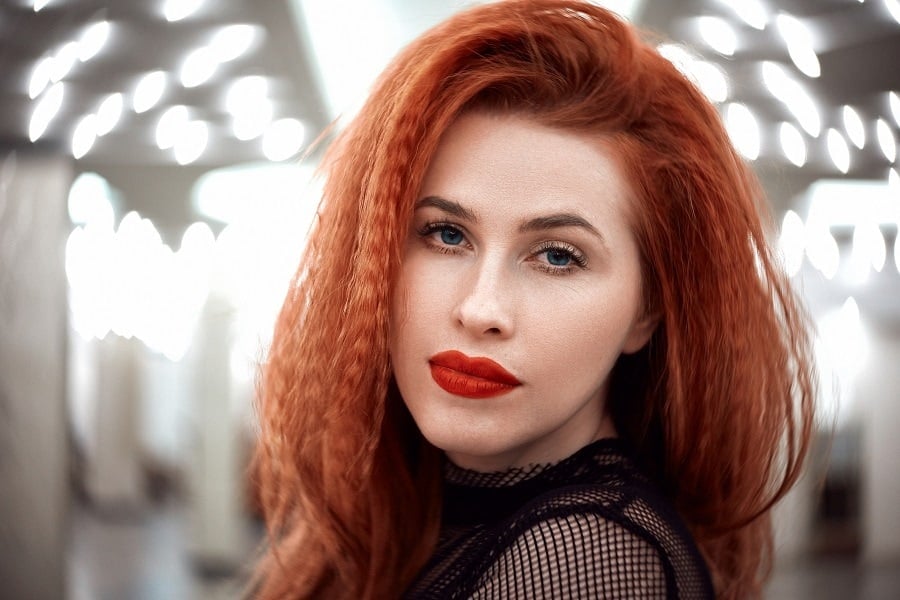 long crimped red hairstyle