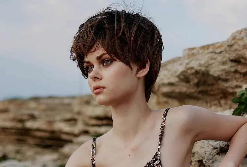 long dark pixie cut