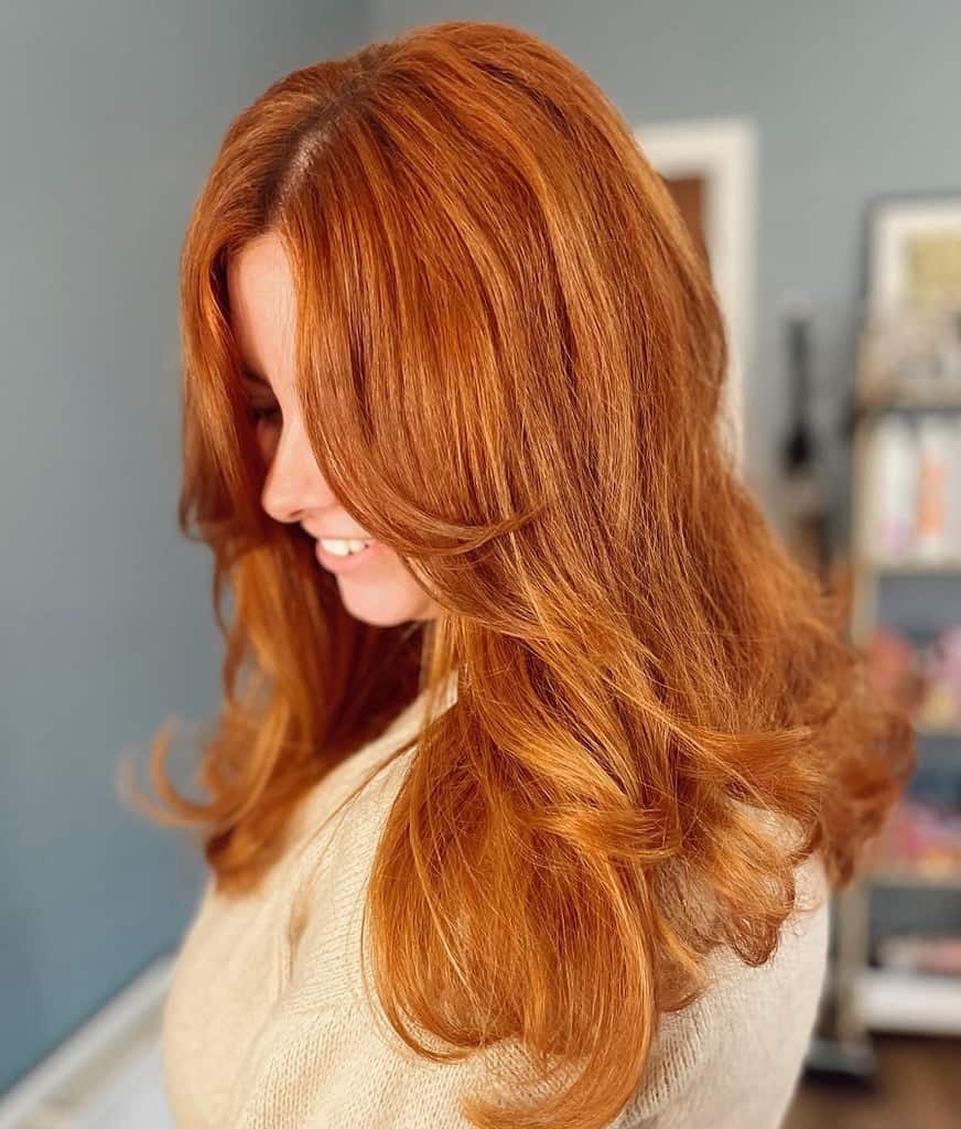 long feathered ginger hair