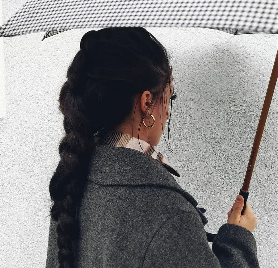 long french braid hairstyle for rainy day