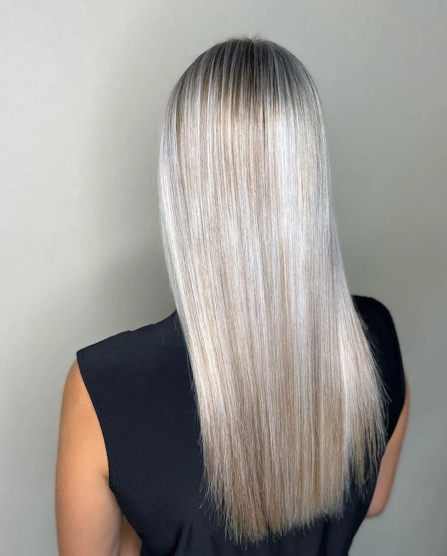 long gray hair with dark highlights