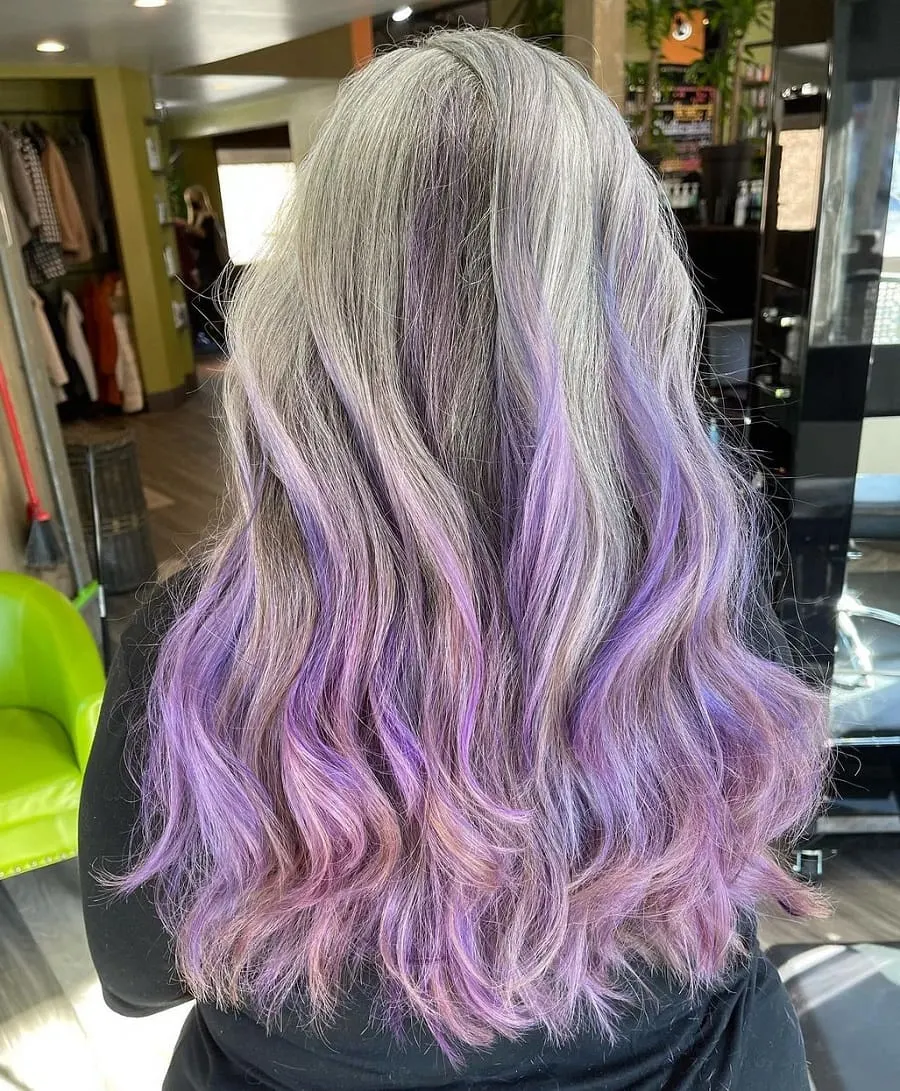 long gray hair with lavender highlights