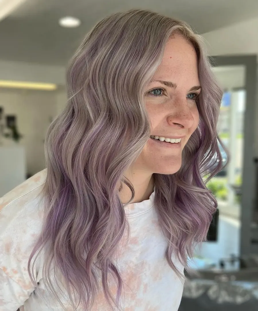 long gray hair with purple highlights
