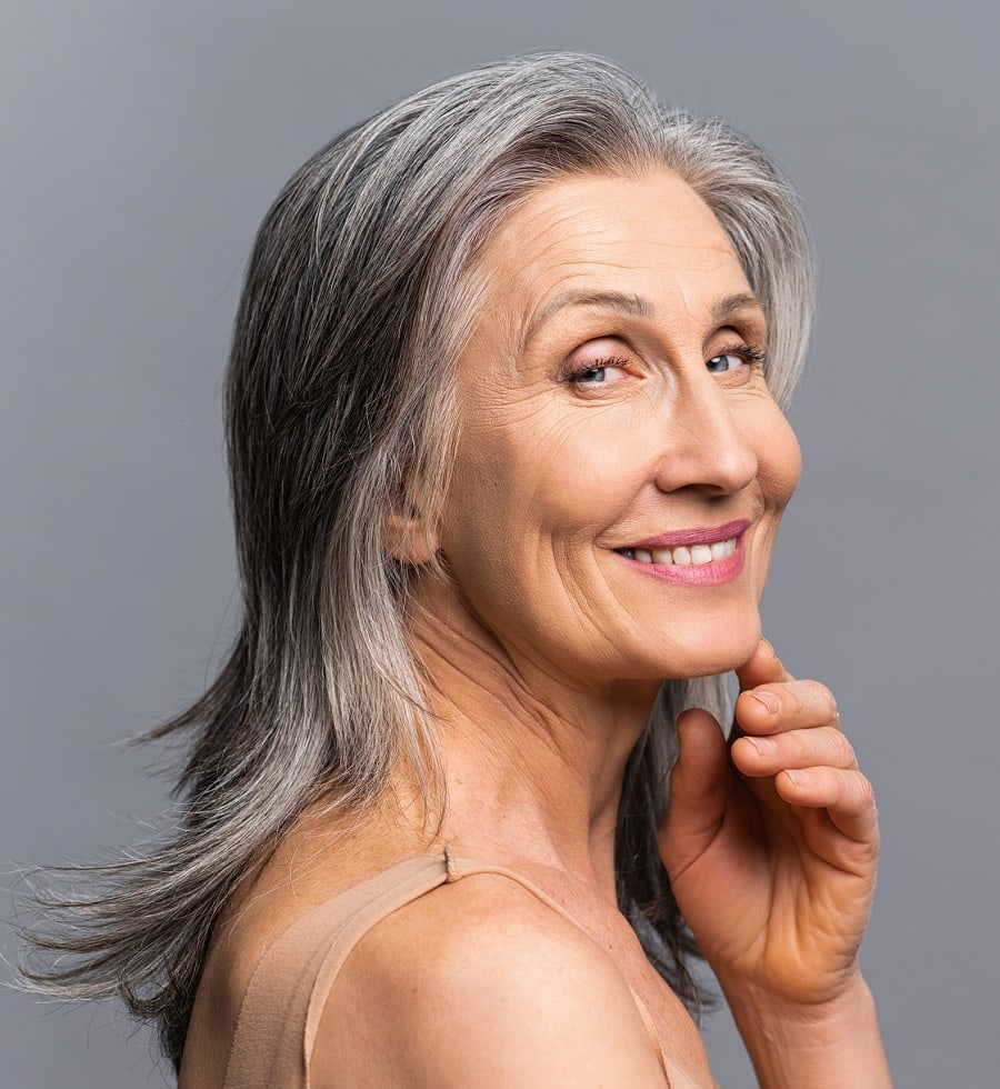 long grey hair for women over 50
